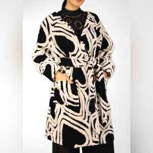 Farm Rio Wild Hearts Tie-Belt Fleece Coat